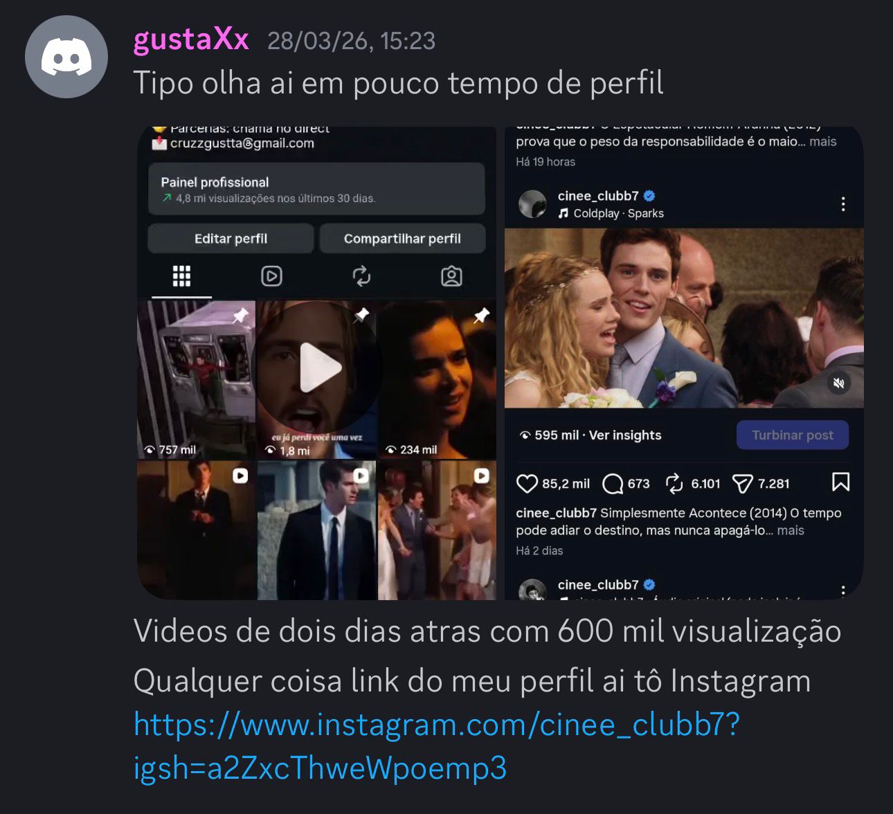 Membro com 600 mil views em 2 dias